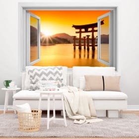 Vinile giappone torii floating sanctuary itsukushima 3d