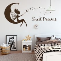 Vinile decorativo fata sulla luna sogni d'oro