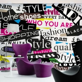 Murales in vinile collage testi di moda e stile