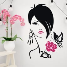 Vinile e adesivi silhouette donna fiore con farfalle
