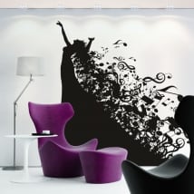 Vinile decorativo silhouette di donna e note musicali