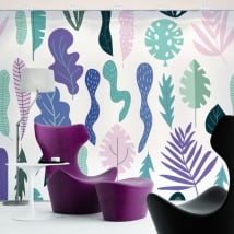Murales in vinile fiori e foglie natura