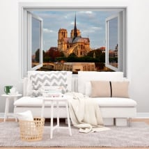 Vinili 3d finestra cattedrale di notre dame paris france