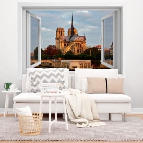 Vinili 3d finestra cattedrale di notre dame paris france