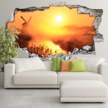 Vinile 3d tramonto mulino olanda