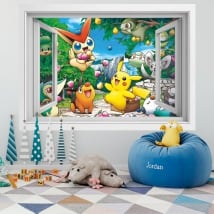 Vinili muri 3d finestra pikachu