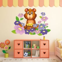 Adesivi in vinile per bambini orso e fiori