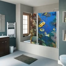 Vinili schermi del bagno pesce e barriera corallina