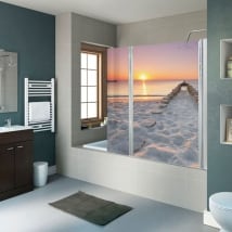 Vinile decorativo schermi del bagno spiaggia al tramonto