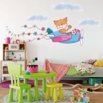 Adesivi in vinile per bambini o giovani volpe e aereo
