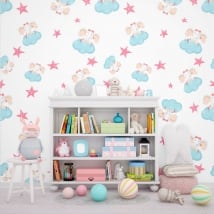 Murales per bambini elefanti con nuvole e stelle
