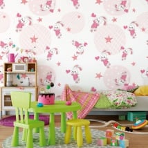 Murales per bambini conigli con stelle e cuori