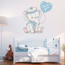 Vinile per bambini o neonati elefante con la frase love you