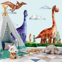 Vinile e adesivi bambini o giovani dinosauri acquerelli