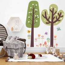 Adesivi murali alberi con fiori e farfalle