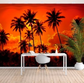 Murales tramonto di palme sulla spiaggia