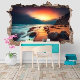 Vinile e adesivi tramonto sulla spiaggia foro muro 3d
