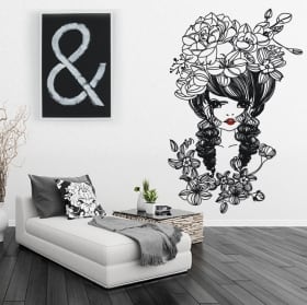Vinile e adesivi silhouette donna fiore con farfalle