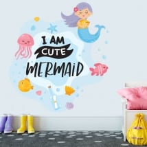 Vinile decorativo frase inglese i am cute mermaid