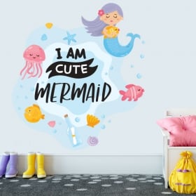 Vinile decorativo frase inglese i am cute mermaid