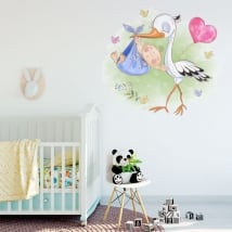 Vinile decorativo per neonati cicogna e bambino
