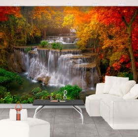 Murales in vinile cascata e alberi in autunno