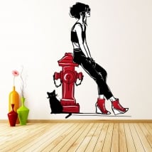 Vinile decorativo e adesivi donna con gatto