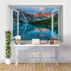 Vinile e adesivi finestre 3d lago e montagne dell'india
