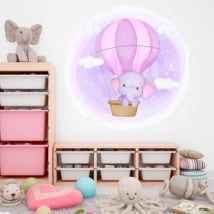 Vinili e adesivi per bambini elefante in mongolfiera