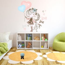 Adesivi in vinile ragazza con palloncini e peluche