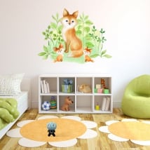 Adesivi in vinile effetto acquerello famiglia di volpi