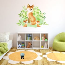 Adesivi in vinile effetto acquerello famiglia di volpi