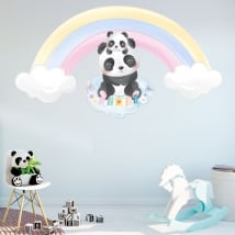 Adesivi in vinile per bambini orsi panda e arcobaleno