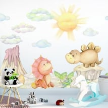 Vinili e adesivi paesaggio con dinosauri baby