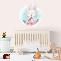 Vinili e adesivi coniglio per bambini con fiori