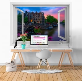 Adesivi murali caff&egrave; papeneiland amsterdam finestra 3d