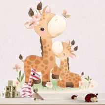 Adesivi murale per neonati giraffe con farfalle e fiori