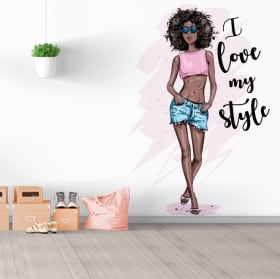Vinili decorativi silhouette donna con frase amo il mio stile