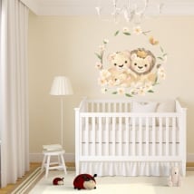 Vinile e adesivi murali famiglia di leoni con fiori