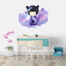 Vinili e adesivi acquerello kokeshi giapponese