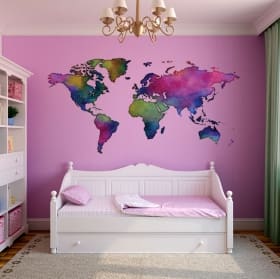 Adesivo murale colorato con mappa del mondo