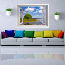 Vinili finestra 3d arcobaleno nel paesaggio