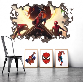 Vinili decorativi muro rotto 3d spider-man no way home
