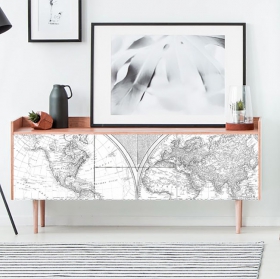 Vinili per mobili o armadi mappa del mondo in bianco e nero