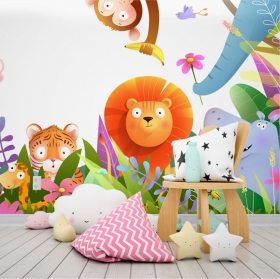 Carta da parati o fotomurale illustrazioni per bambini animali