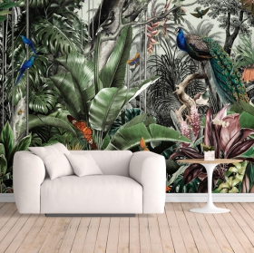 Carta da parati o murale giungla tropicale farfalla uccello del paradiso