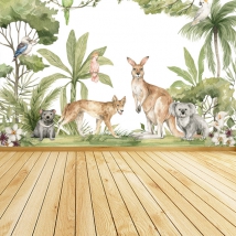 Carta da parati o murale paesaggio palme animali canguro koala