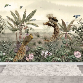 Pavone e fiori paesaggio carta da parati o murale