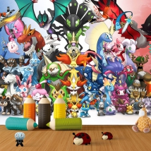 Carta da parati o fotomurale con disegni di pokémon di gruppo