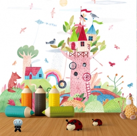 Carta da parati illustrazione per bambini racconto del castello
